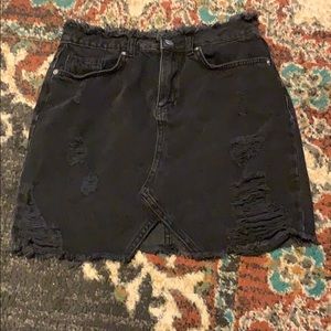 Distressed denim skirt
